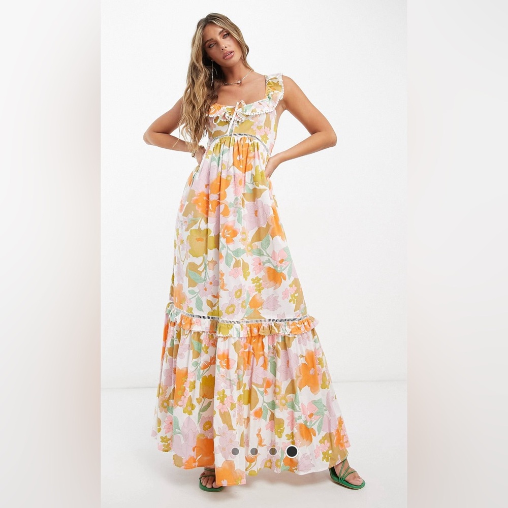 ASOS - Ruffle Maxi Sundress in Retro Floral